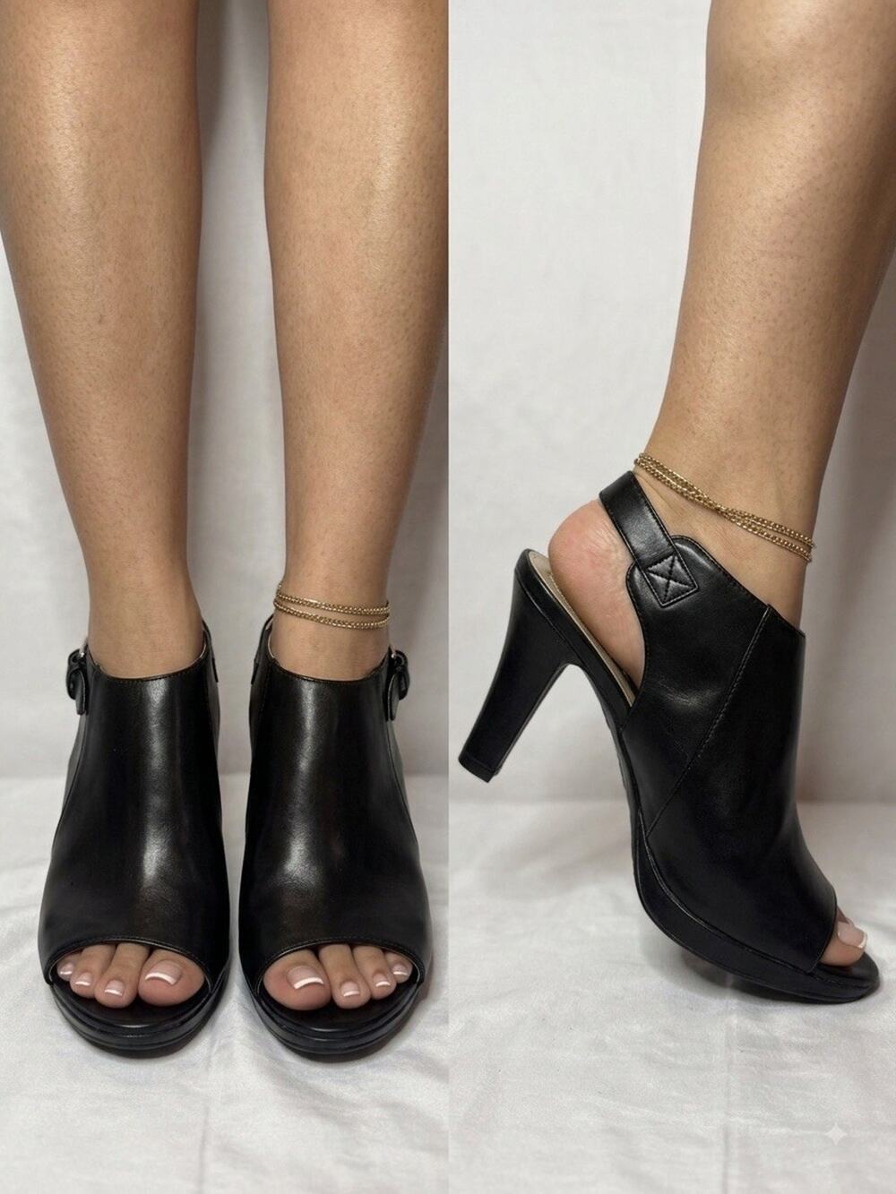 Naturalizer Distant Womens Black Slingback Peep Toe Platform Heels Size 6M